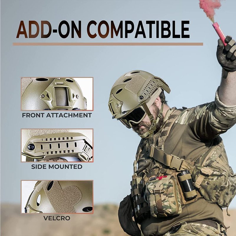 PJ Tactical Paintball Airsoft Helmet with Helmet Cover，Fast Military Helmet with NVG Bracket and Side Guide Rail