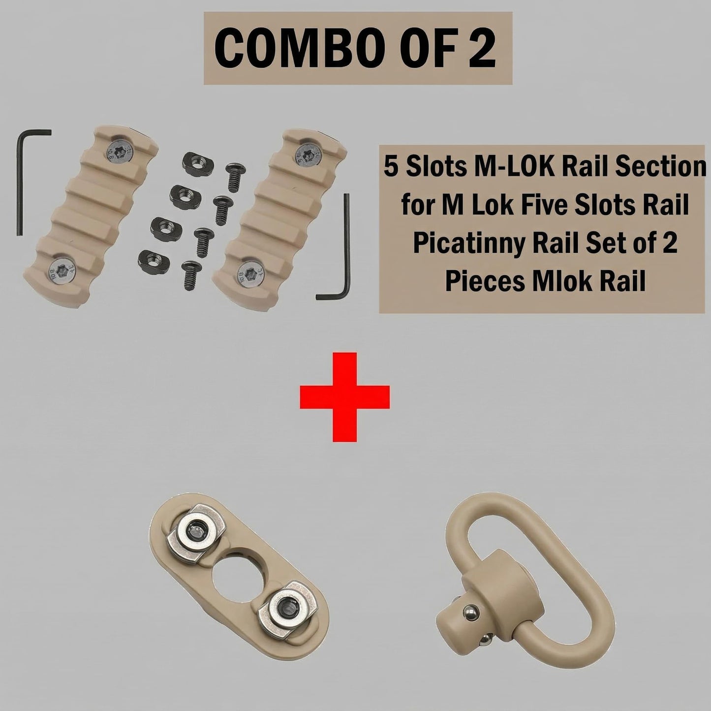 5 Slots Rail Section for M Lok Five Slots Picatinny Rail Set of 2 Pieces