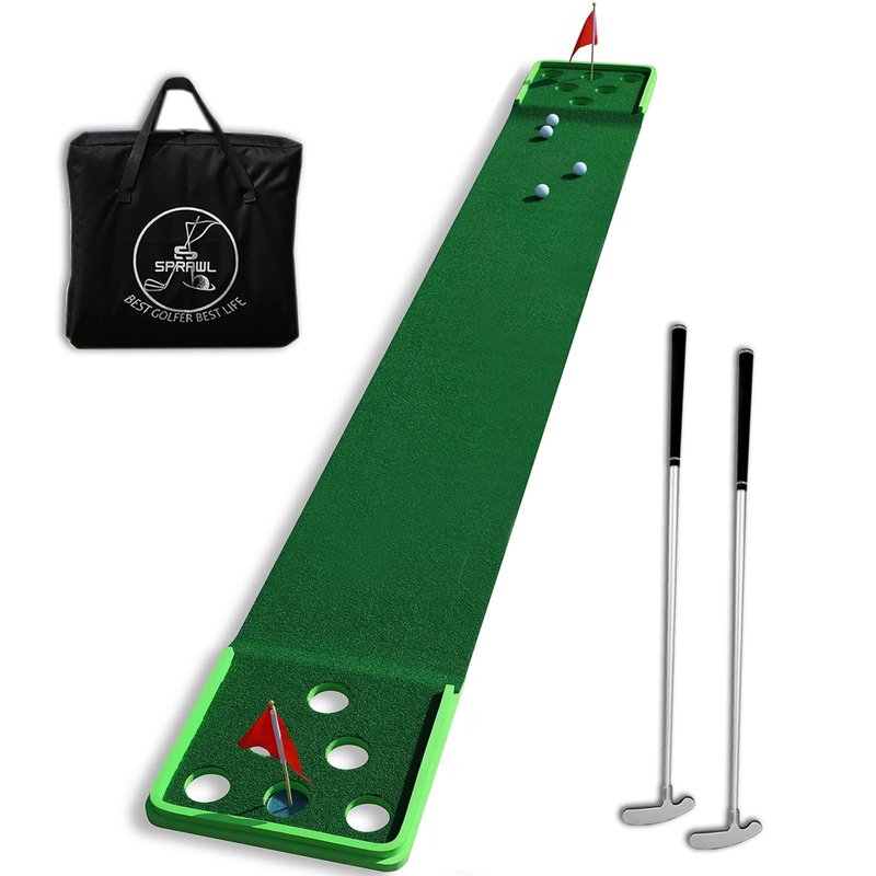 SPRAWL Golf Putting Mat 12 Holes Mat with 4 Balls 2 Putters for Indoor Short Game Office Backyard Use