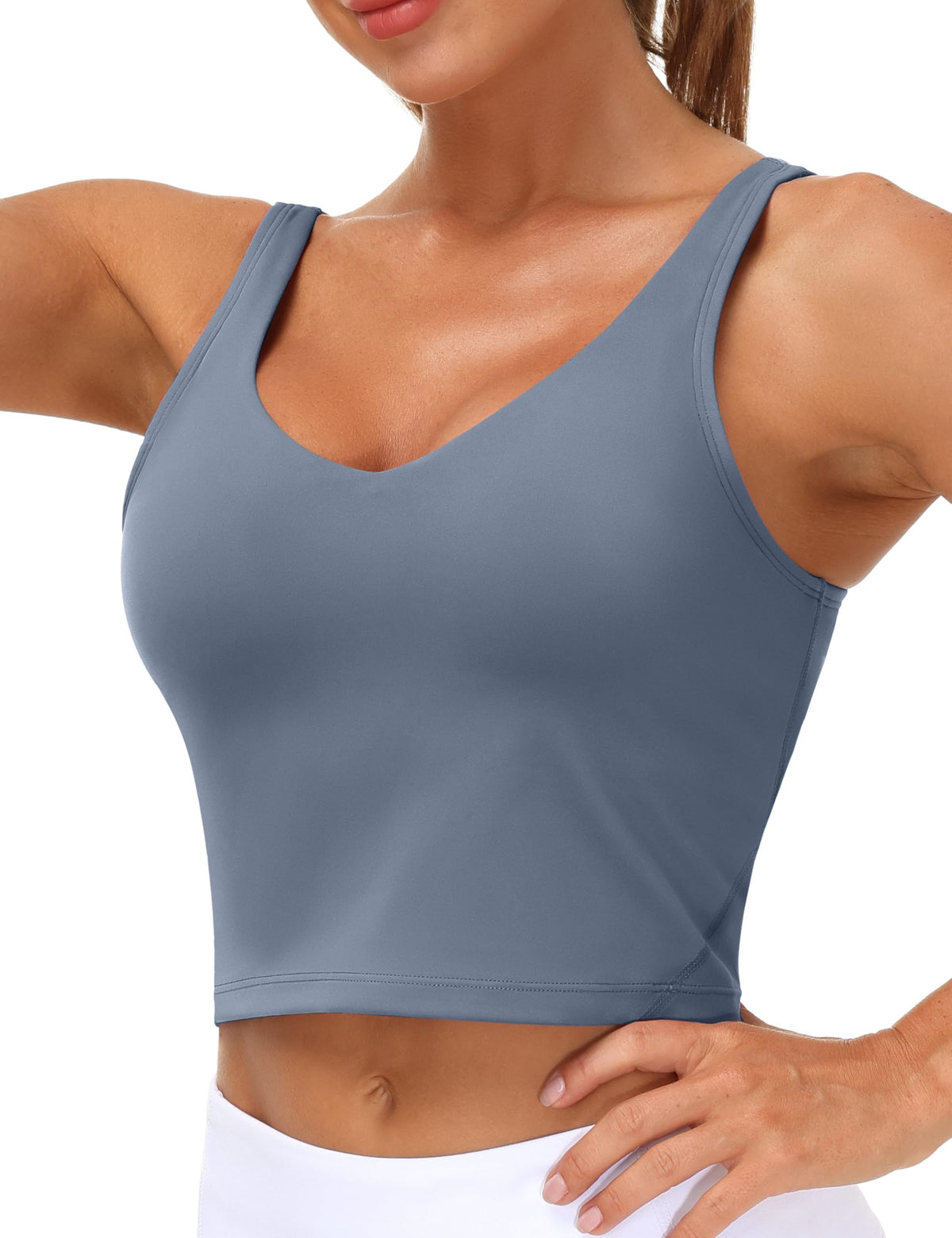 Women’s Longline Sports Bra Wirefree Padded Medium Support Yoga Bras Gym Running Workout Tank Tops (Ink Blue, Small)