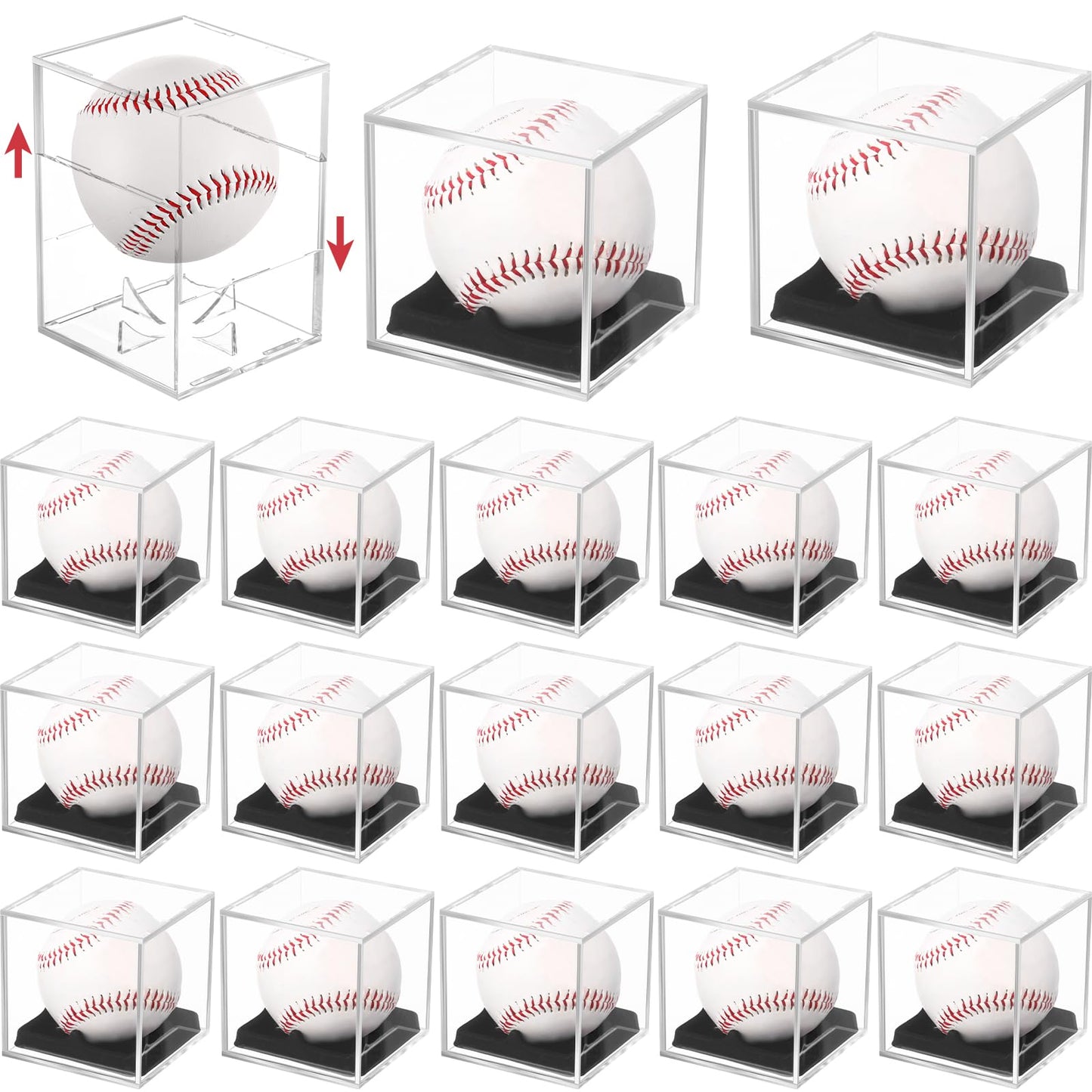 Kigley 18 Pack Baseball Display Cases Bulk, UV Protected Acrylic Boxes with Protective Foam Inserts, Clear Baseball Display Cases for Official Size Memorabilia Balls