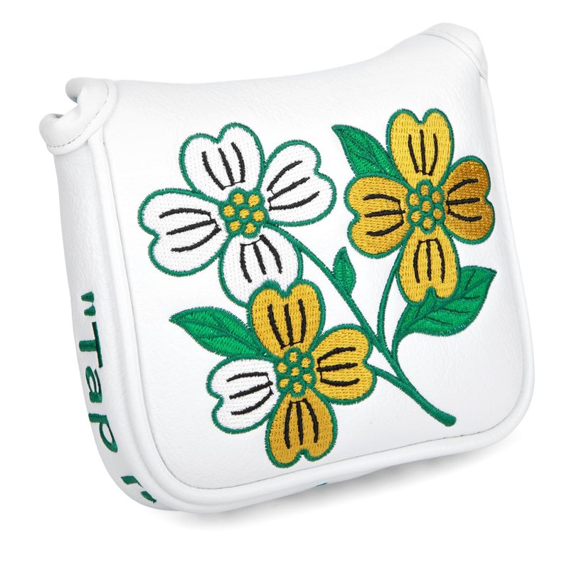 Golf Square Heel Shaft Mallet Putter Cover Headcover, Flower Magnetic Closure Elegant Embroidery Premium Leather Golf Mallet Putter Covers