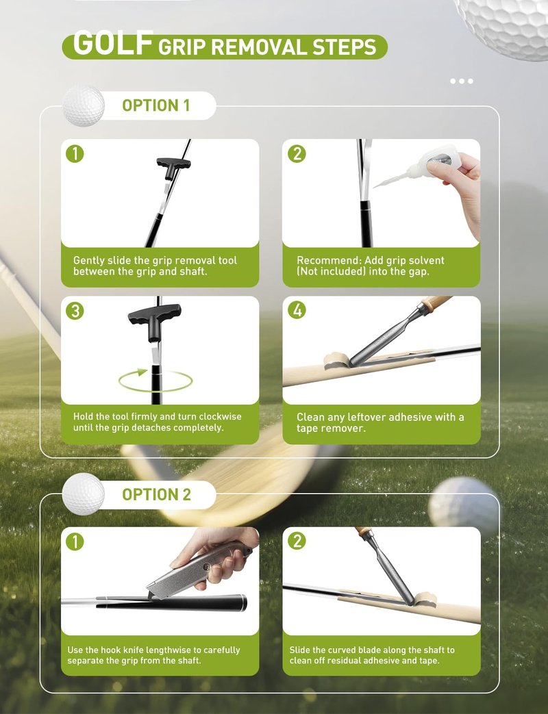 Hateenru Golf Grip Tape Removal Tool Kits, 12" V-Groove Grip Remover Saver Tool, Tape Stripper Remover & Hook Blade, Perfect for Regripping Graphite and Golf Club Steel Shafts Grip Repair