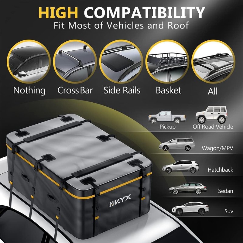 KYX Car Roof Bag 18 Cu.ft Rooftop Cargo Carrier-Car Roof Cargo Carrier with Waterproof Zipper Flap, 1000D PVC Fabric Car Top Carrier for All Vehicle