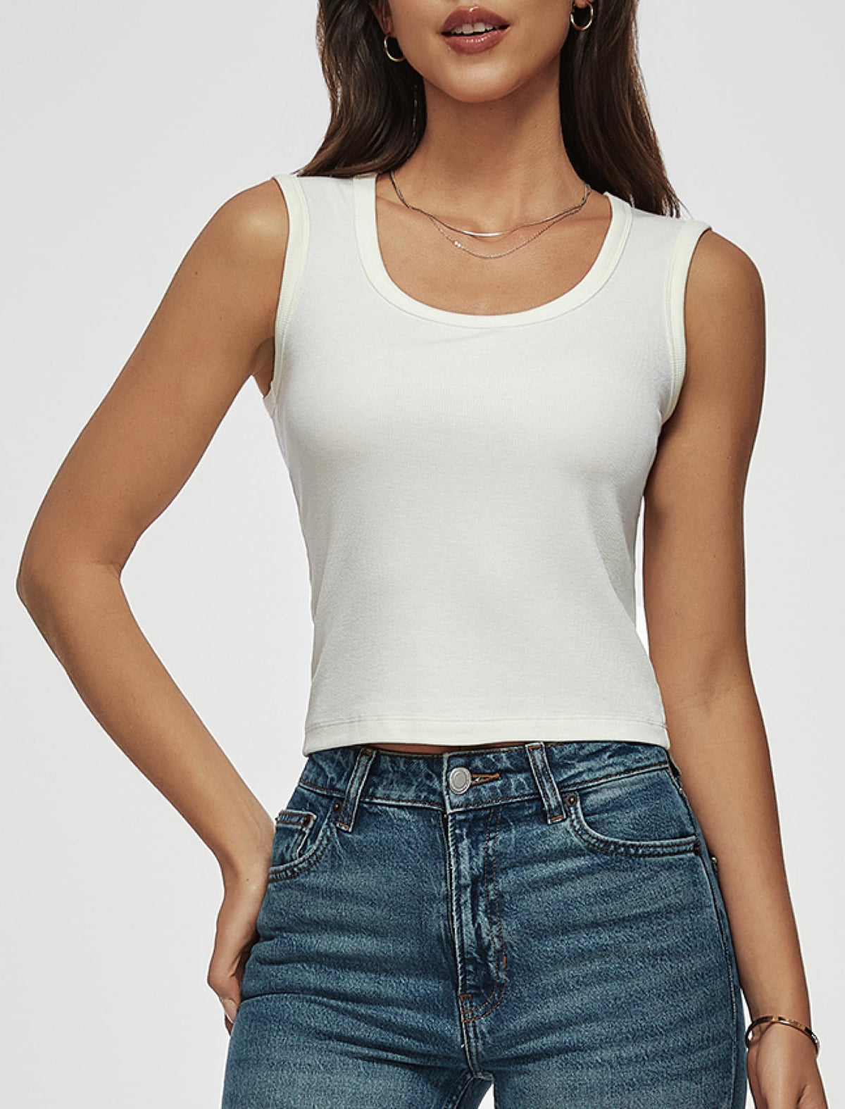 BESTPOEM Cropped Tank Tops for Women Wide Strap Ribbed Scoop Neck Sleeveless Tops Summer Going Out Basic Trendy Slim Fitted 2025 Vacation Clothes White Medium
