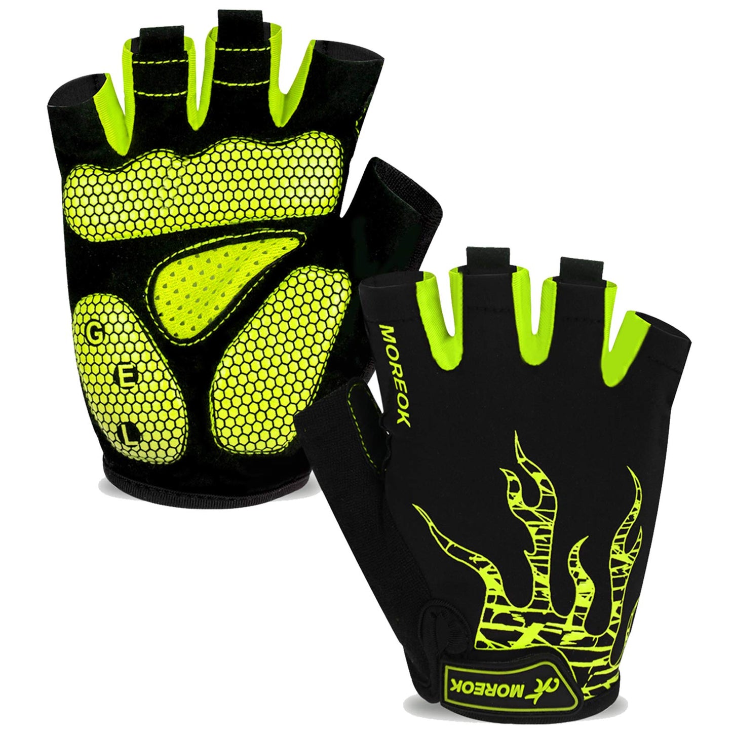 MOREOK Cycling Gloves Bike Bicycle Gloves, Half Finger 5MM Gel-Green-XL
