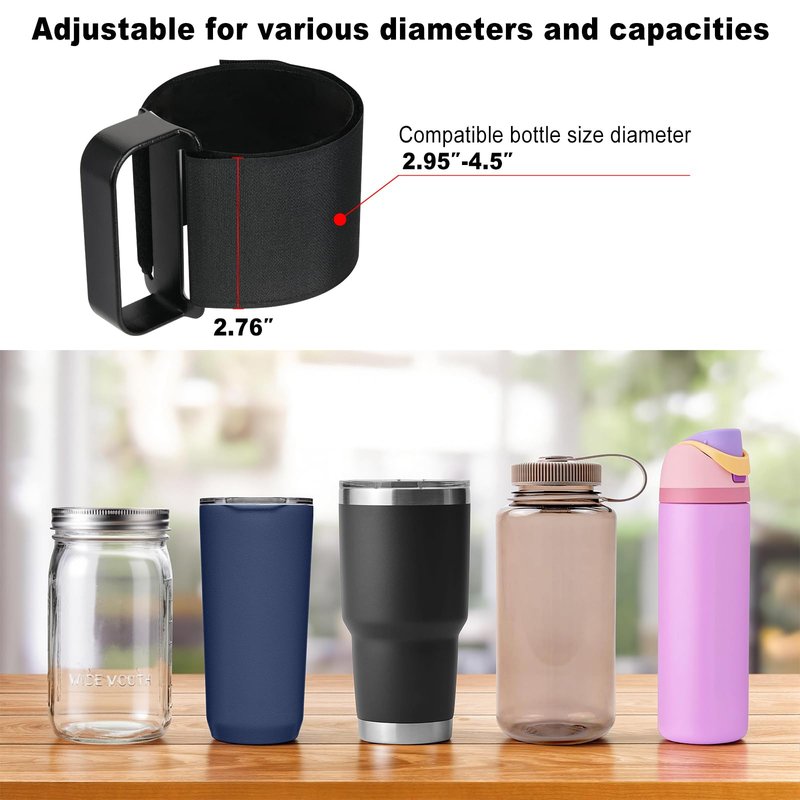 Tumbler Handle for 30OZ YETI Rambler, RTIC, Owala, Ozark Trail Travel Mug, Adjustable Handle Fit for 20Oz - 64Oz Water Bottles, Anti Slip Cup Handle for Tumblers, Tumbler Bottle Holder (Black)