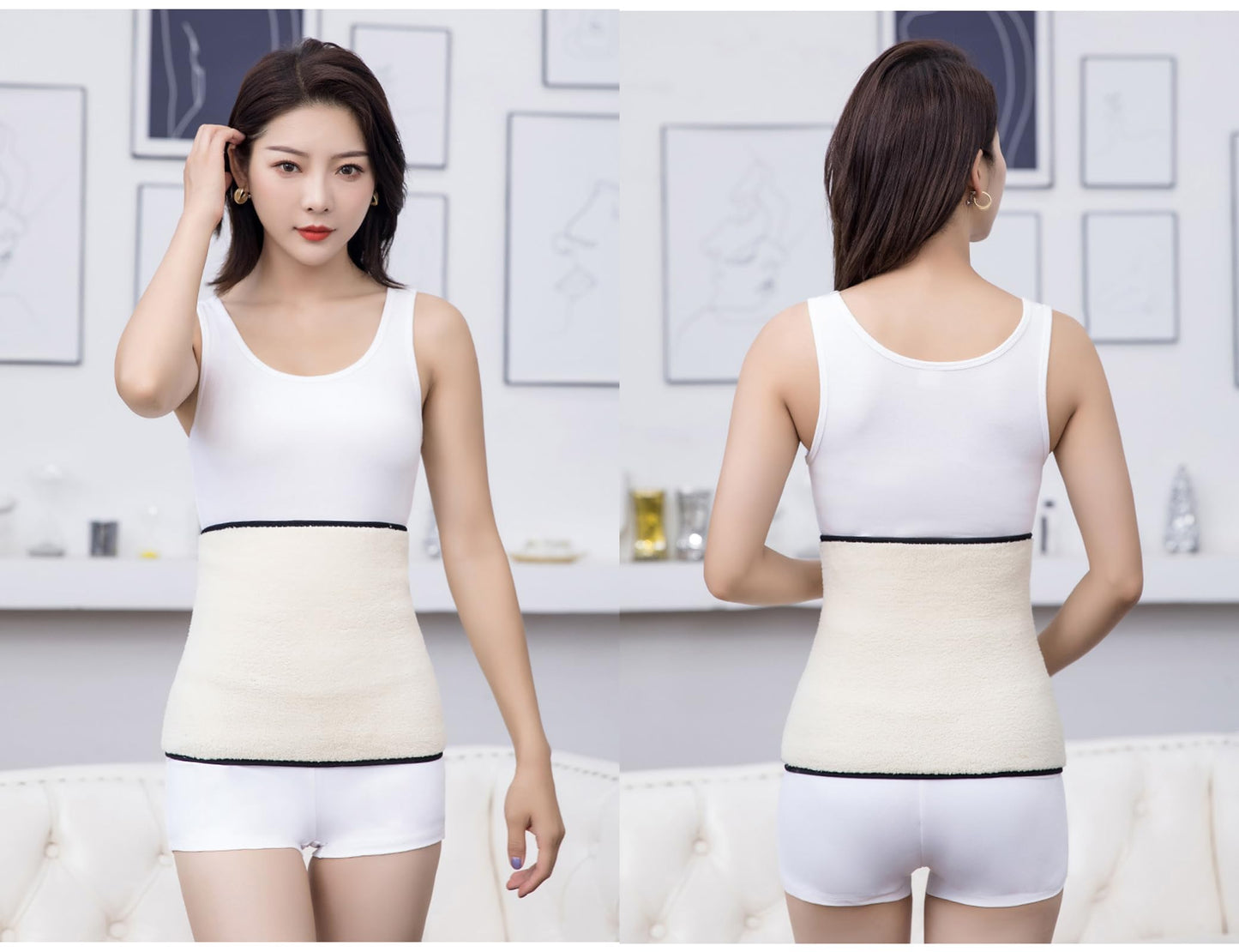Thermal Fleece Lining Abdomen Back Warmer Belt Men Women Winter Dance Yoga Waistband Elastic Waist Binder Lumbar Support Belt Rheumatic Back Pain Brace Abdominal Stomach Kidney Warmer Protector Band