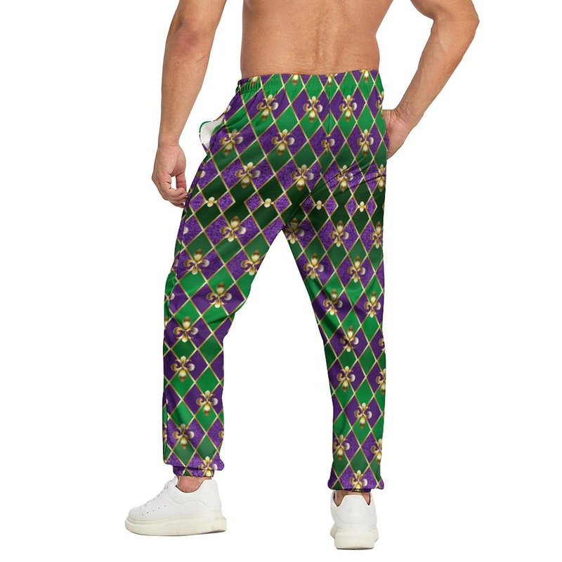 Purple Mardi Gras Jogger Sweatpants for Men,Retro Jogger Pants Outfit Funny Sports Trousers Casual Workout Pants L