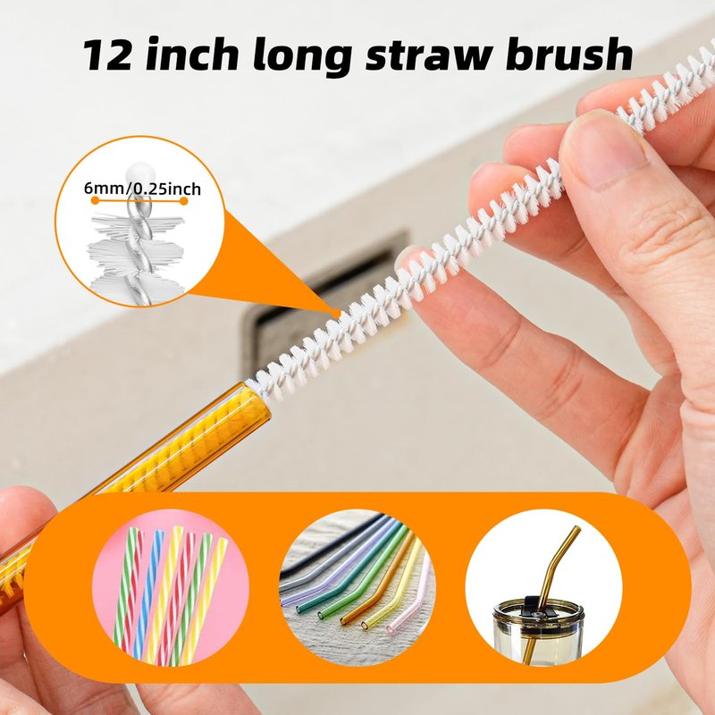 QLTUDN 2 Pack 14 Inch Bottle Brush & 12 Inch Straw Brush Cleaner Set - Heavy Duty Kitchen Bottle Brushes for Cleaning Water Bottles, Baby Bottles, Mugs, Sippy Cups & Tumblers, Lab Use