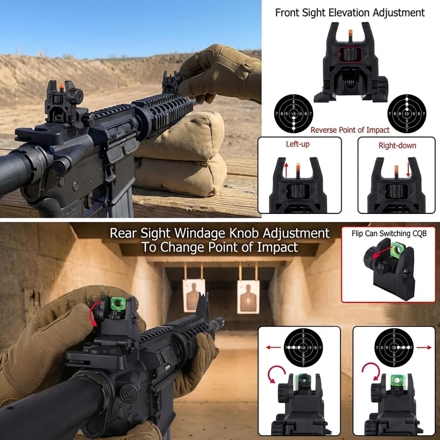 DOPETANE Fiber Optic Sights Flip Up Front and Rear Backup Sights with Red Green Fiber Optics Polymer Fiber Sight Black