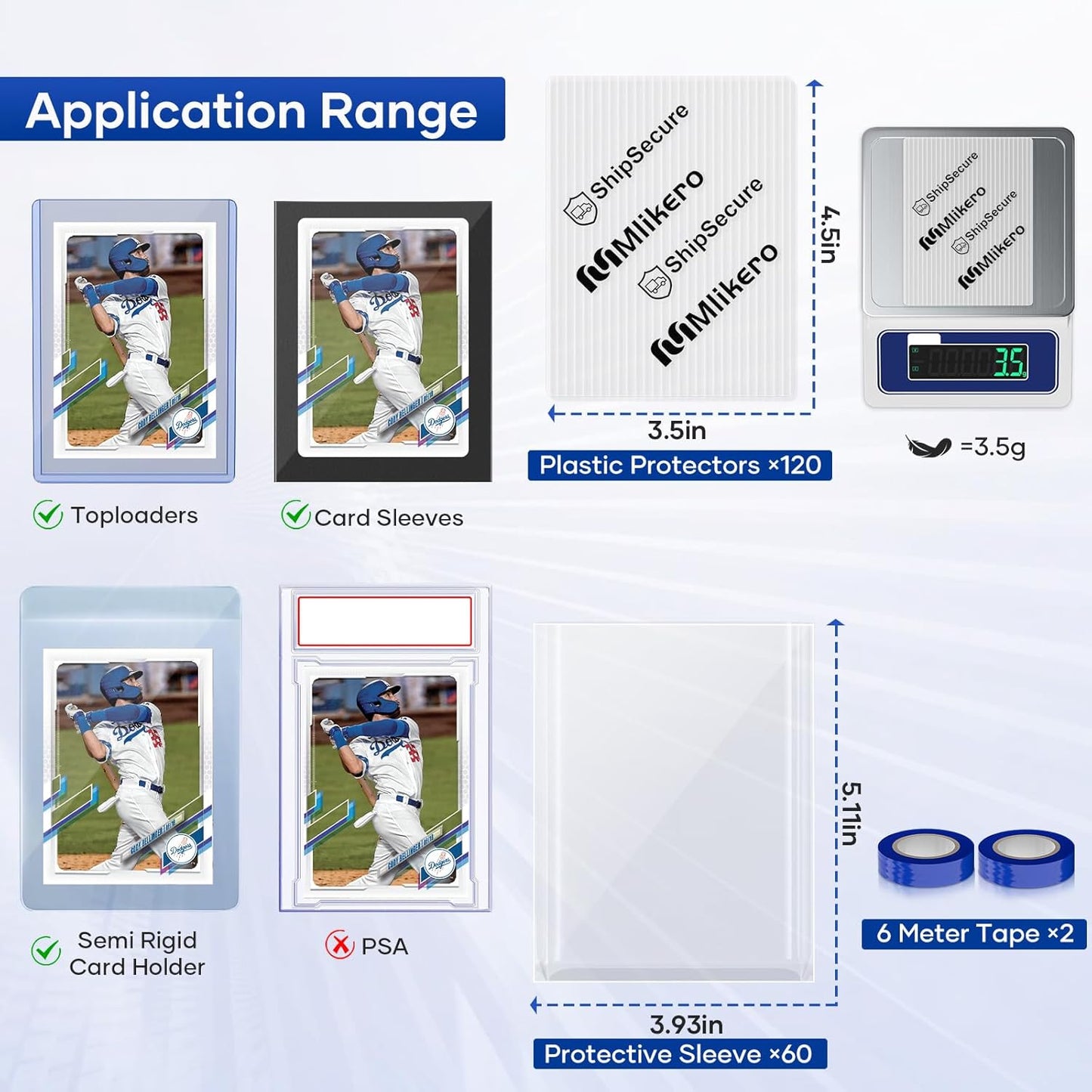 Trading Card Shipping Protectors - 120 Pack Plastic Sleeves with Tape Rolls | 3.5'' x 4.5'' Size for Safe Mailing