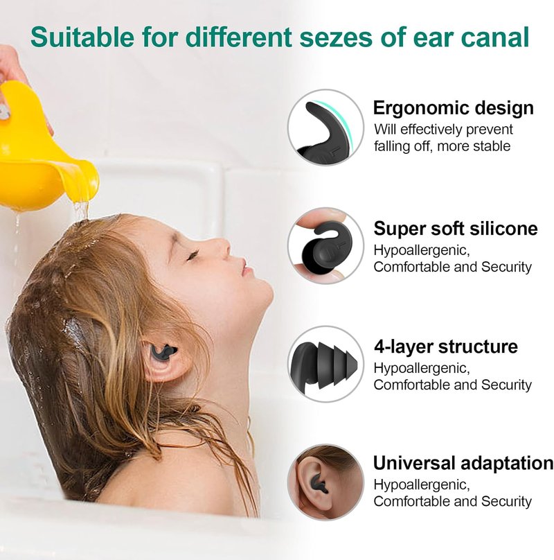 Kids Swimming Ear Plugs - Waterproof Reusable Silicone Earplugs for Boys & Girls | Ages 4-12