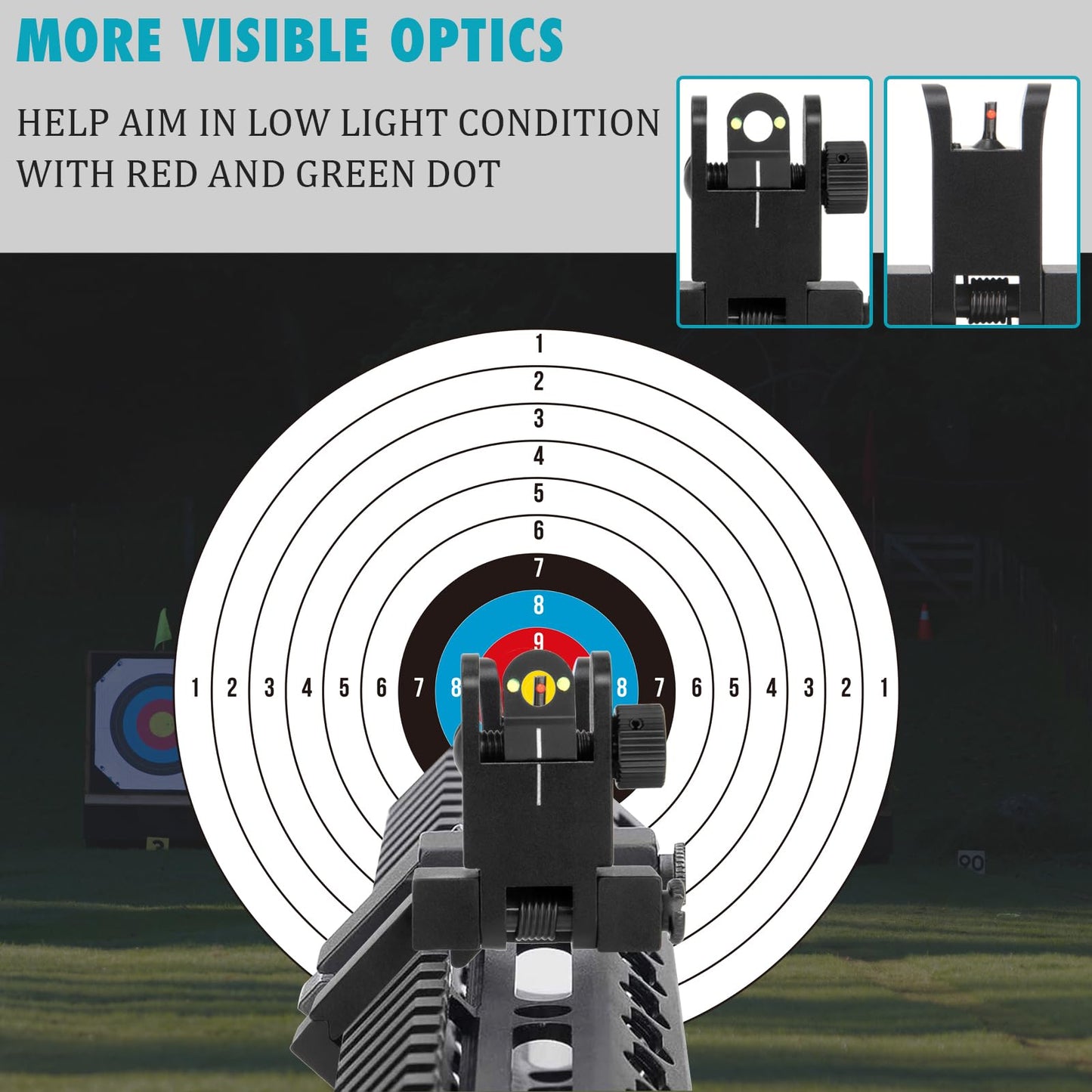 45 Degree Offset Iron Sights, Canted Iron Sights with Red and Green Dots, Flip Up Front Rear Sites Adjustable Front Sight Rapid Transition for Picatinny and Weaver Rails