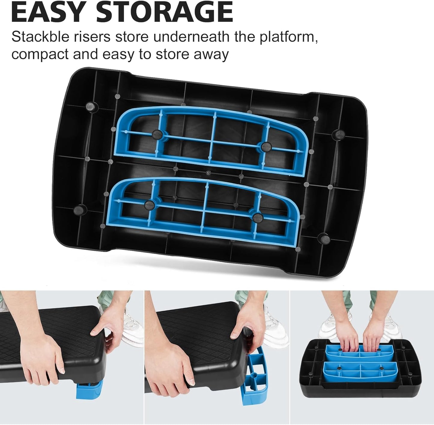 Adjustable Aerobic Step Platform - 18'' Fitness Stepper with 2 Risers | Home Gym Cardio & Strength Training