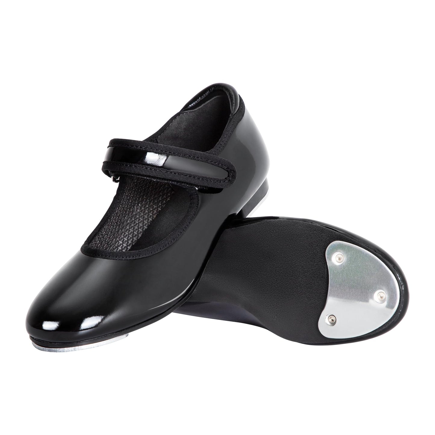 Linodes Economy Unisex-Child Easy Strap Tap Shoe for Girls and Boys Tap Flat-Black Patent-12M-Little Kid