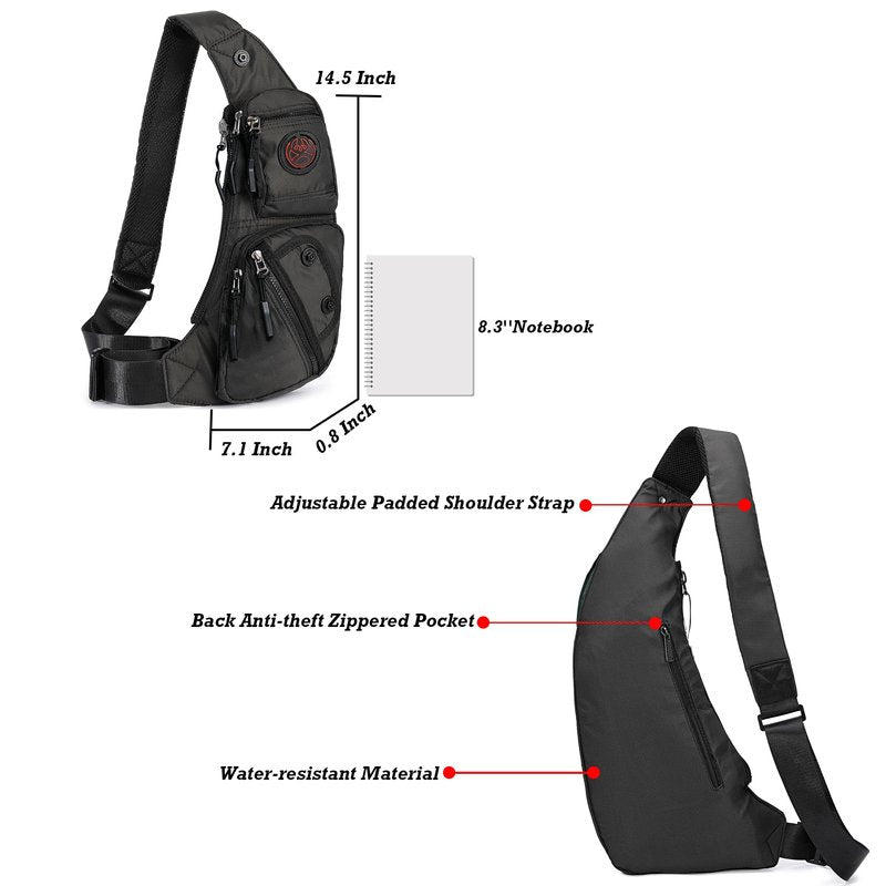 NICGID Sling Bag Chest Shoulder Backpack Crossbody Bags Casual Daypack for Men Women (Black-2620N)