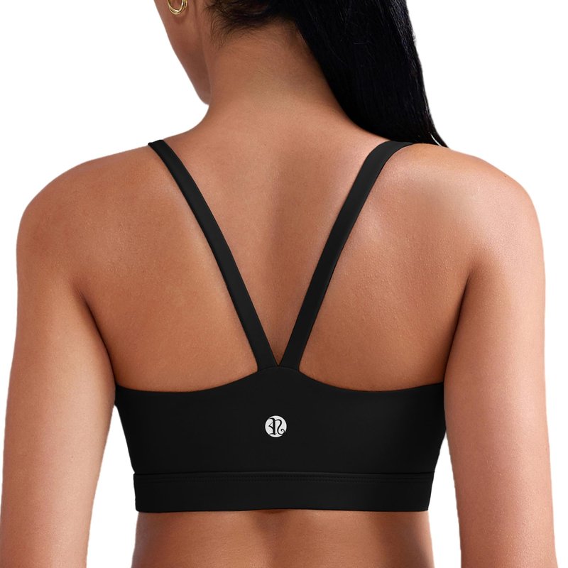 RUNNING GIRL Sports Bras for Women,Light Impact Spaghetti Thin Strap Molded Cup Black Sports Bra Yoga Workout Bra(WX3118Black_M)