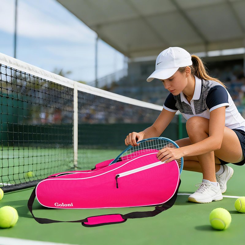 Goloni Tennis Bag for 3-4 Rackets, Water-Resistant Racket Bag with Padded Protection, Portable Tennis & Badminton Bag for Men Women Adults,Pink