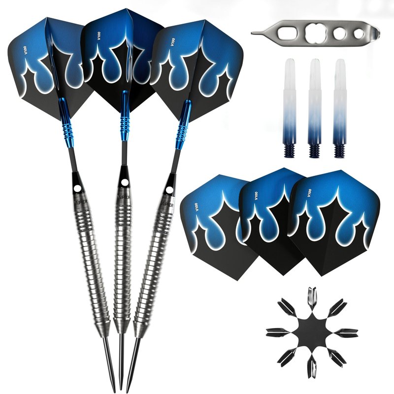 Viper Shot King Steel Tip Darts, 80% Tungsten Darts Metal Tip Dart Set for Bristle Dart Board, Carbon Fiber Shafts, Includes Nomad Case and Accessories