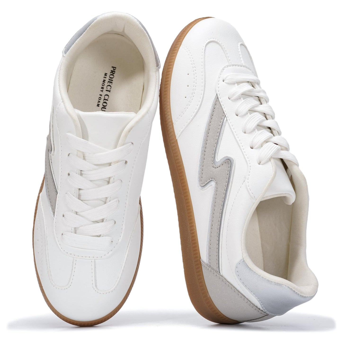 Project Cloud Fashion Sneakers for Women 2026 - Lace-Up Shoes Trendy Women Sneakers with Memory Foam Insole Women's Fashion Sneakers Non-Slip Womens Shoes (Irita, White, 8.5)