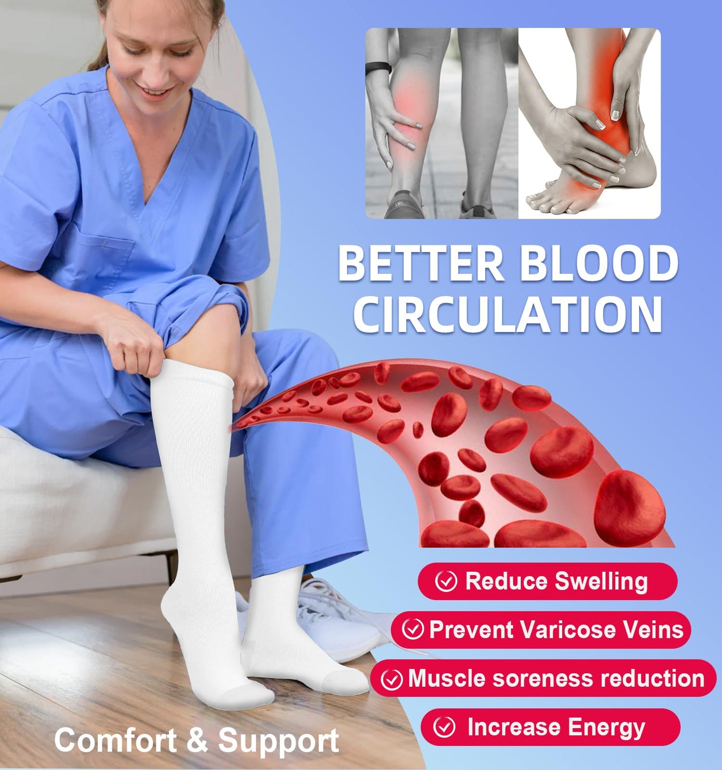 BLONGW Compression Socks for Women & Men Circulation (4 Pairs) 15-20 mmHg is Best Support for Nurses Running Hiking Travel,Large-X-Large