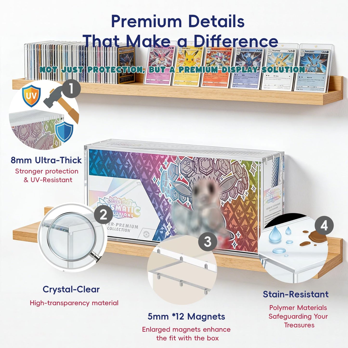 EAVAN Prismatic Evolutions SPC Box Acrylic Case Protector – 8mm Thick Clear Acrylic Display Case with 5mm Magnetic Lid, Protective Storage Box Compatible with SPC Collection Box for TCG Collectors