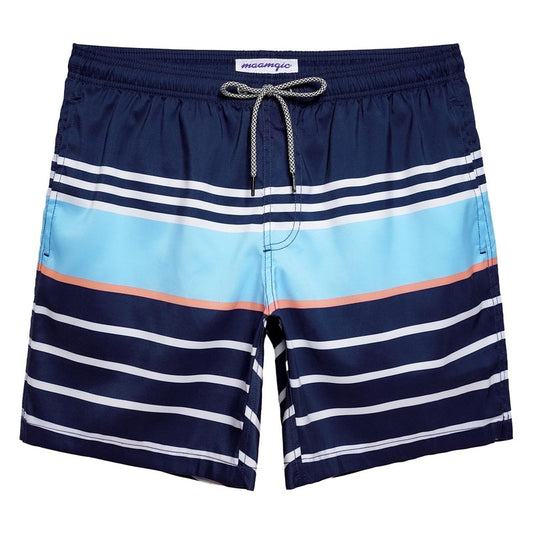 maamgic Mens Swim Trunks Quick Dry Swim Shorts with Mesh Lining Funny Swimwear Bathing Suits 7inch Striped Navy Medium