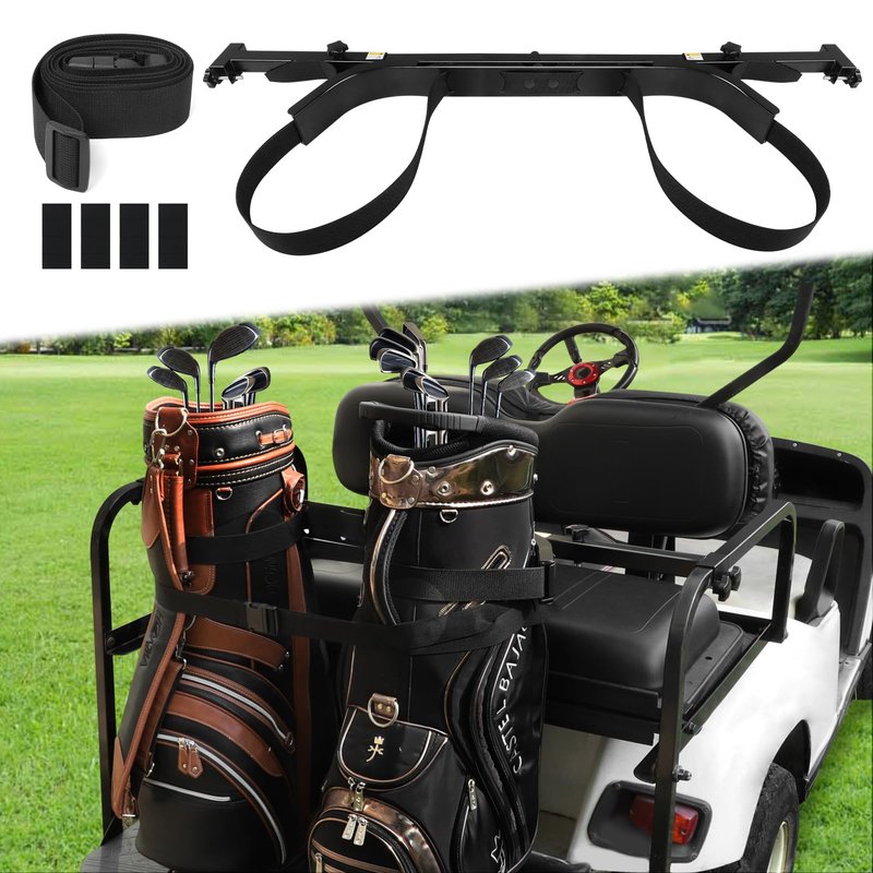 iLSKW Golf Cart Bag Holder Attachment for 2+2 Seater Rear Seat with 1 inch Sqaure Tube, No Drilling Golf Cart Bag Attachment for EZGO, Club Car, Yamaha Golf Carts, Black