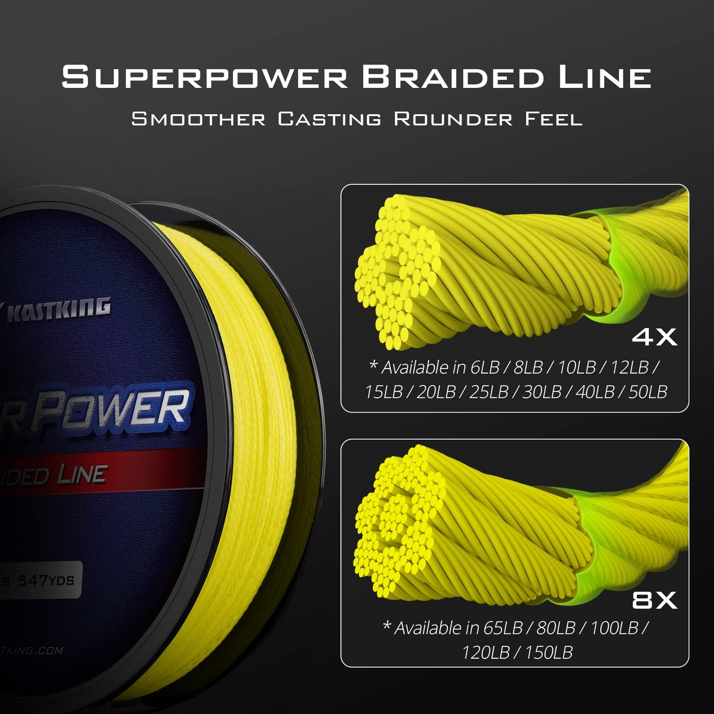 KastKing Superpower Braided Fishing Line, Yellow, 6LB, 150 Yds