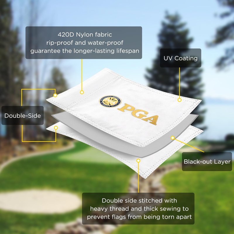 COGOLFING Golf Flag Mini, Double-Sided PGA National Flag with Regular Tube, Double-Sewn Durable 420D Nylon Golf Pin Flags for Backyard Landscape, 8"L x 6"H, White, 1-pack