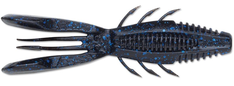 CrushCity Bronco Bug Soft Plastic Bass Lure, Dual-Action Creature Bait with Hinged Arms & Subtle Leg Movement, 4", Black Blue Flake