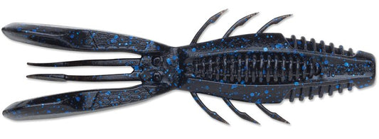 CrushCity Bronco Bug Soft Plastic Bass Lure, Dual-Action Creature Bait with Hinged Arms & Subtle Leg Movement, 4", Black Blue Flake