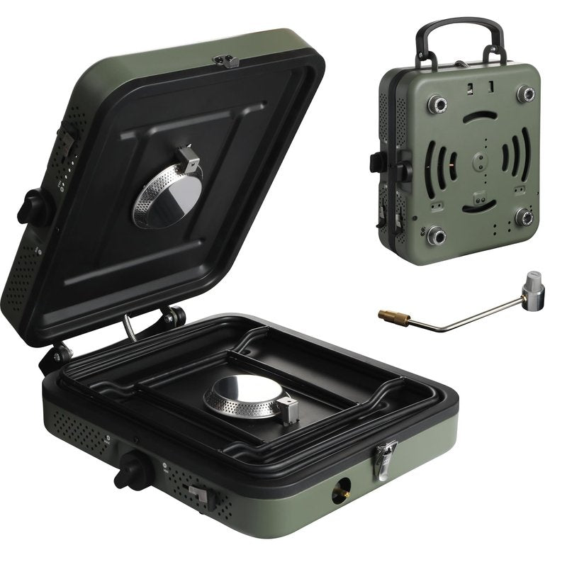 ALBOMI 2 Burner Propane Camping Stove,Portable Folding Gas Stove for Camping with 17200 BTU,Two Adjustable Burners with Easy Carrying Handle&Inlet Gas Pipe,Outdoor Camp Stove for Camping Backpacking