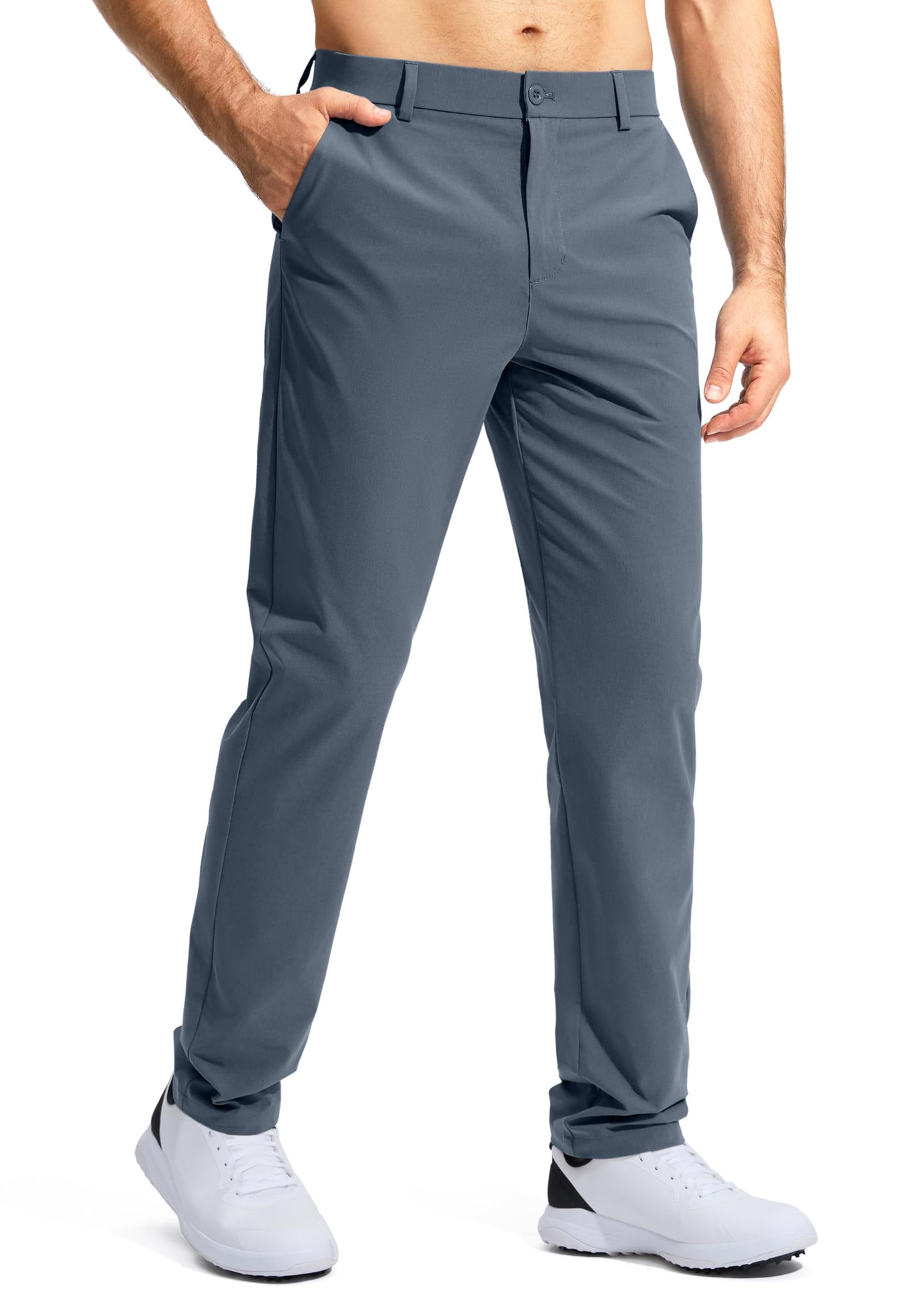 Pudolla Men's Golf Pants Work Dress Comfy Pants Casual Slacks Trousers with Pockets(Grey_Blue 40Wx32L)