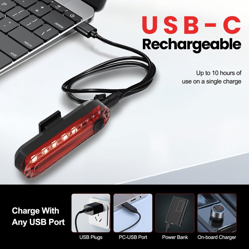 OLDBER Rechargeable LED Bike Tail Light, 10 Hour Max Bright Bicycle Cycling Rear Light, 4 Light Mode Safety Flashlight Accessories for Night Riding (Luces para Bicicleta)