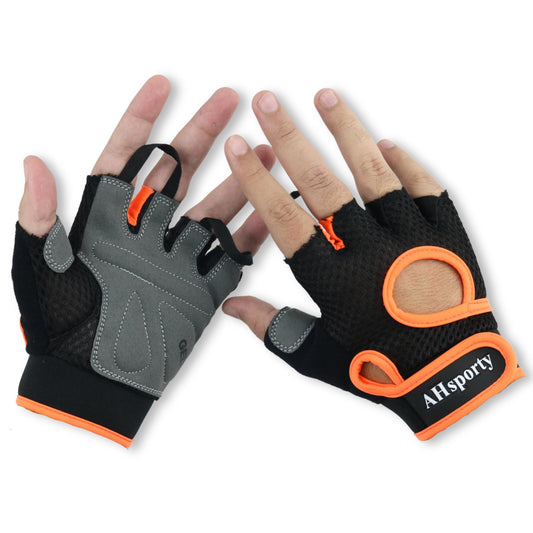 AHsporty Workout Gloves for Men & Women, Weight Lifting Gloves with Padded Full Palm Protection & Extra Grip, Gym Gloves for Exercise, Pull Ups, Fitness & Rowing (Orange, Large)