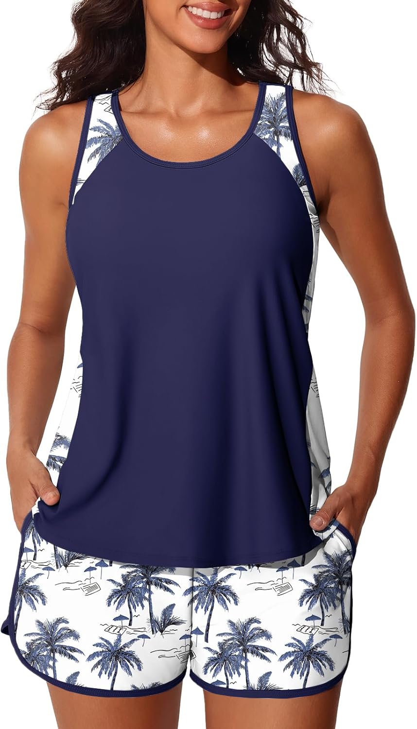 Tankini Swimsuits for Women - Tummy Control Blouson Two-Piece with Sporty Pockets | Summer Mae