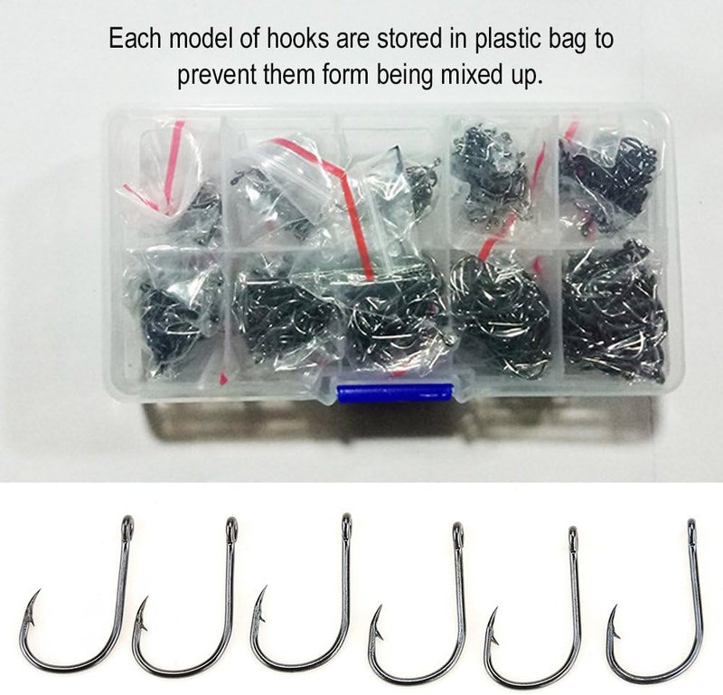 500pcs High-Carbon Steel Fish Hooks Kit - Saltwater & Freshwater | 10 Sizes, Black & Gold
