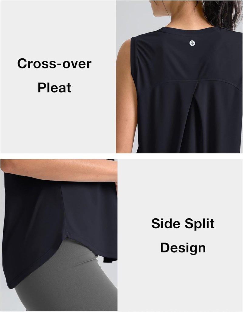 SANTINY Women's Sleeveless Workout Tops - Breathable Lightweight Yoga & Tennis Tank Shirts | Athletic Running Activewear