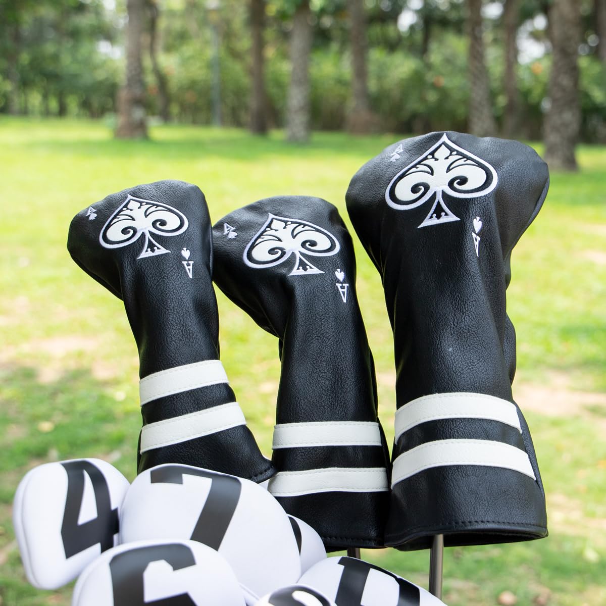 Golf Driver Headcover Ace of Spade Golf Driver Head Cover- Black (PU) Leather Golf Club Headcovers Designed for Golf Drivers
