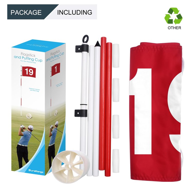 DuraRange Golf Flagstick 6ft, 5-Section Design, ABS Hole Cup, 420D Nylon Flag for Backyard Practice Putting Green | Driving Range | Country Club, Gift Idea, the 19th Hole Flag