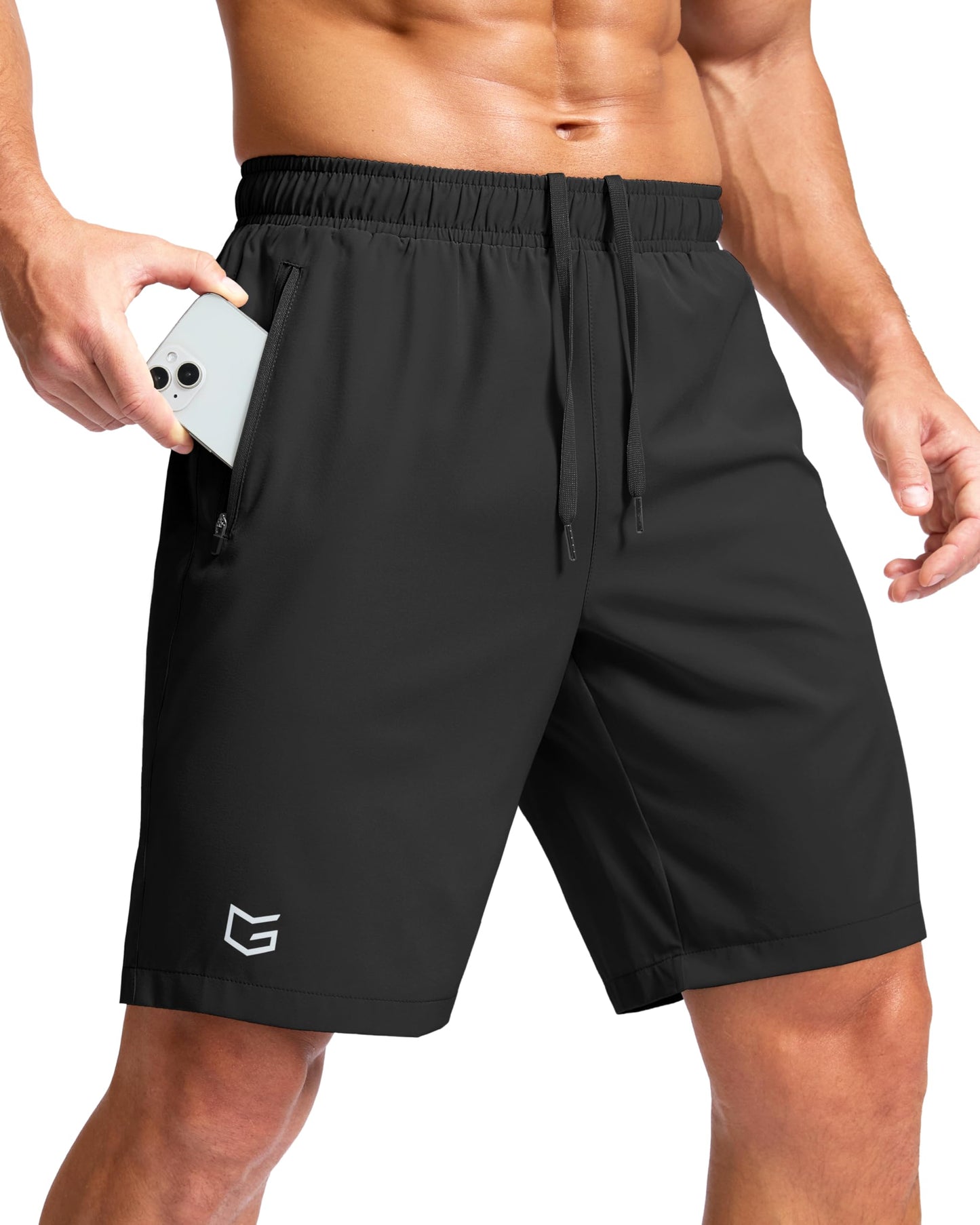G Gradual Men's Athletic Running Shorts with Zipper Pockets Quick Dry 7"/ 5"/ 9" Workout Gym Shorts for Basketball Hiking(Black,9XL)