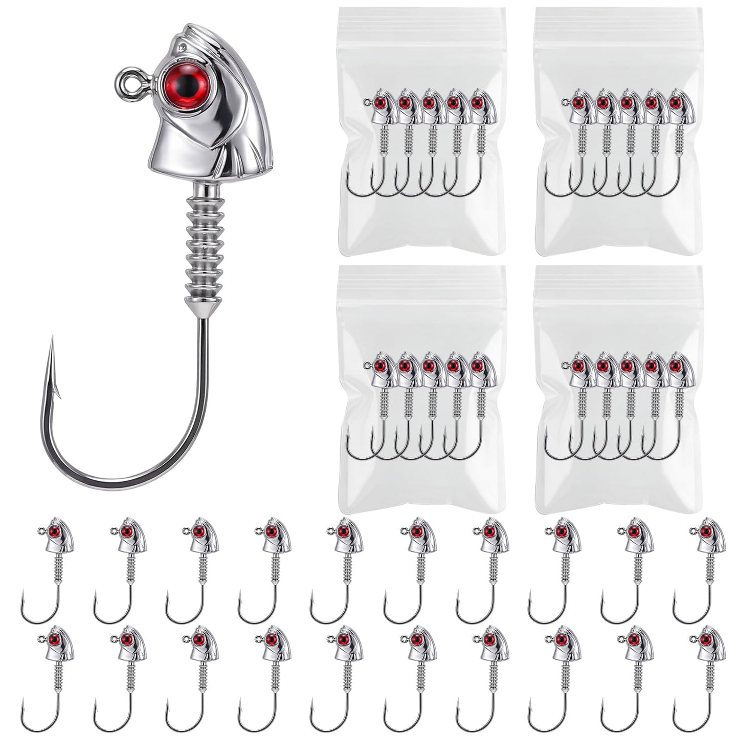 Tasdurian Swimbait Jig Heads for Fishing 3/0# 20 Pcs 3D Eyes Jig Head with Bait Keeper for Saltwater Freshwater 3/17 1/4 3/8 1/2 oz Fishing Hooks