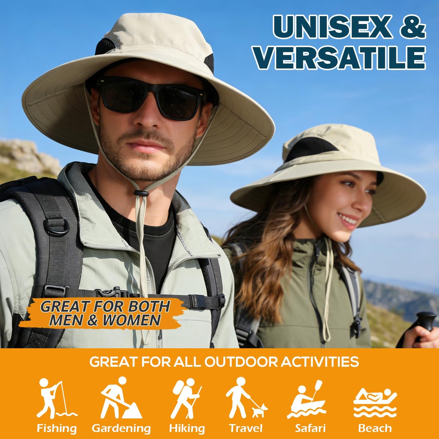 EINSKEY Unisex Sun Hat, Waterproof Wide Brim Bucket Hat Packable Boonie Hat for Fishing Hiking Gardening Safari Beach