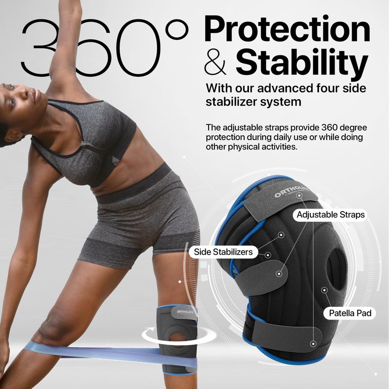 ORTHOLIFE Knee Brace for Women and Men – Knee Compression Sleeve for Meniscus Tear, ACL, Arthritis Pain Relief, Patella Pad & Side Stabilizers – Please Check How To Size Video (Blue, Large)