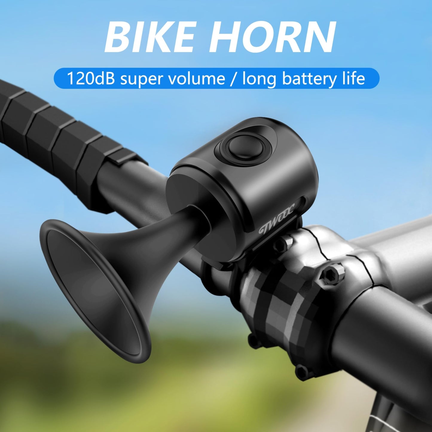 Electric Bike Horn for Adlut, 120dB Compact Lightweight Electric Bicycle Bell Operated/IPX4 Waterproof Effortless Quick Install for Kids' Bikes Tricycle Bells (Blue)