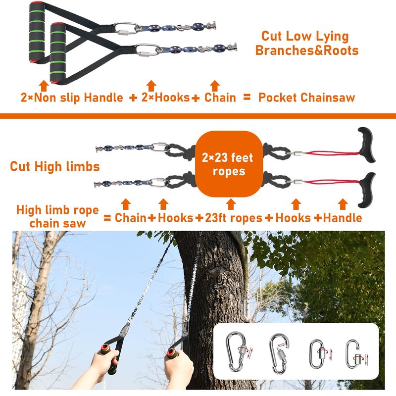 High Limb Rope Saws 55 inch Rope Saw for Tree Saw High Limb 72 Sharp Teeth on Both Sides, Pocket chainsaw with 11OZ Throw Weight, Tree Limb Cutter, Hand Saws for Tree Trimming