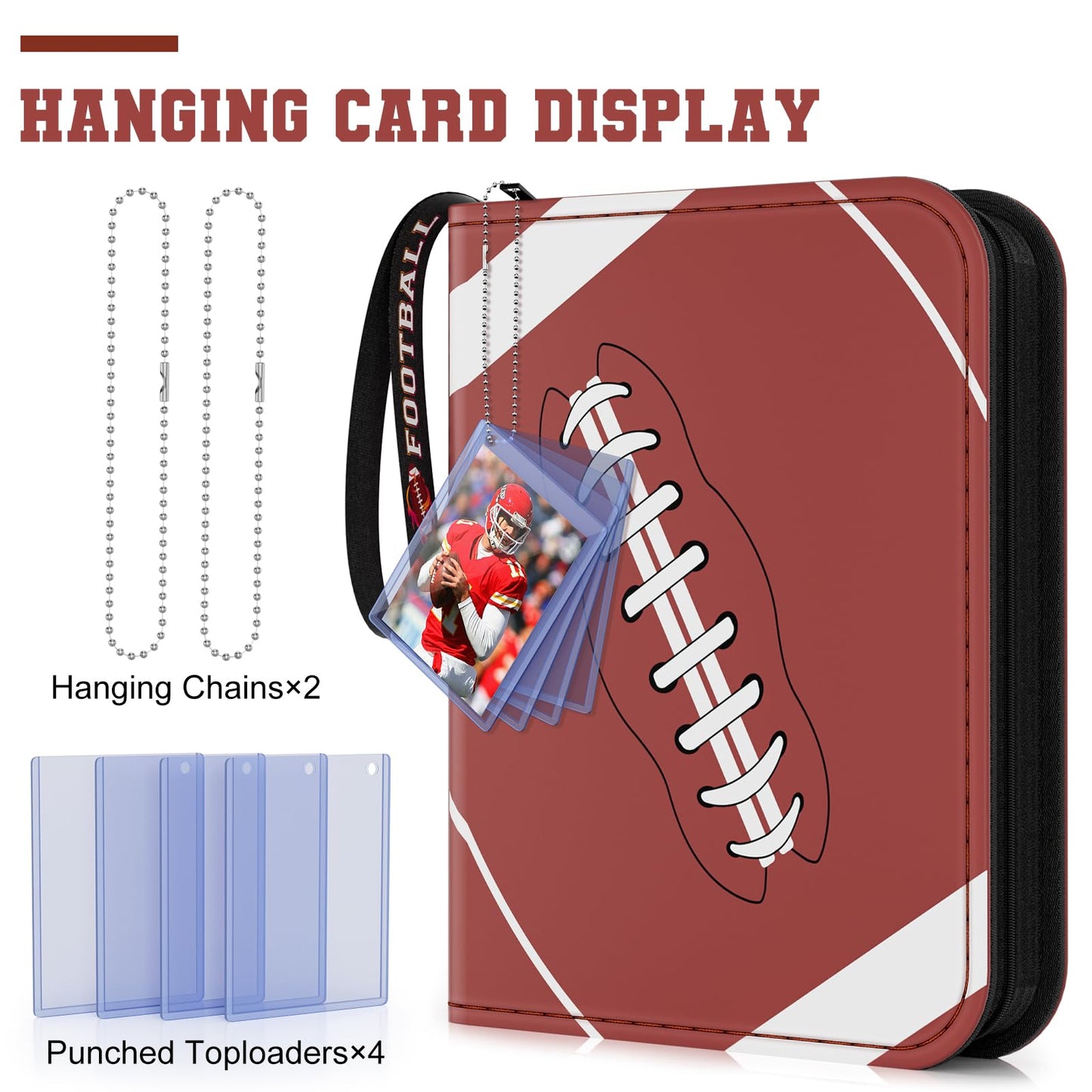 Mlikero 440 Pockets Football Card Binder, Sports Card Binder with Card Display Design, Premium Card Ablums with Sports Pattern Wristband Fit for Football Cards 2026