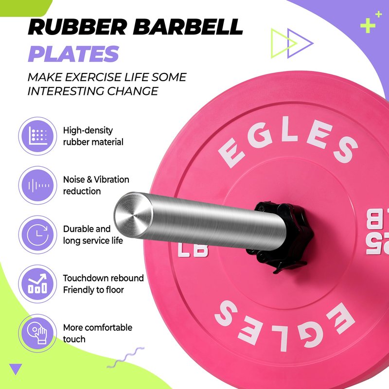 EGLES Vibrant Pink Weight Plates, Rubber Barbell Plates, 2-inch Olympic Standard 15LB Pair Olympic Bumper Plates Steel Inserts for Home Gym Weightlifting, Strength Training, Fit Workouts